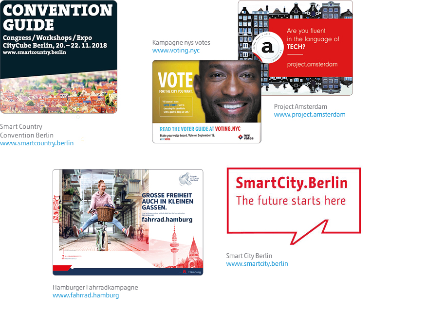 Übersicht Beispiele für Erfolgsfaktoren einer Digitalen Stadtmarke: Nutzungsrate, Sichtbarkeit, Wahrscheinlichkeit und Häufigkeit der Nutzung