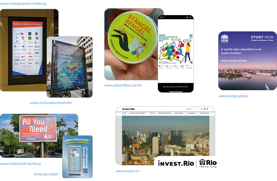 Übersicht Beispiele für Erfolgsfaktoren einer Digitalen Stadtmarke: Nutzungsrate, Sichtbarkeit, Wahrscheinlichkeit und Häufigkeit der Nutzung